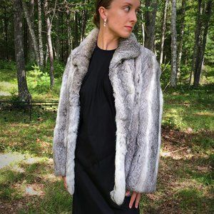 Vintage rabbit fur coat silver stripes